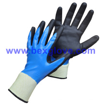 13 Gauge Nylon Liner, Nitrile Coating, Double Coated, Micro-Foam Finish Work Glove